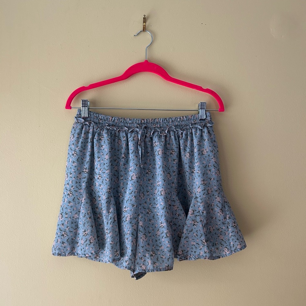 Blue Floral Skort | Elastic Waist | Flowy Summer Skirt